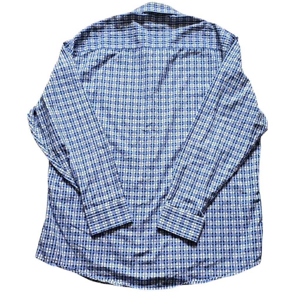 Johnston & Murphy Tailored Fit Blue Plaid Long Sleeve Button Down Shirt XL - Picture 2 of 8